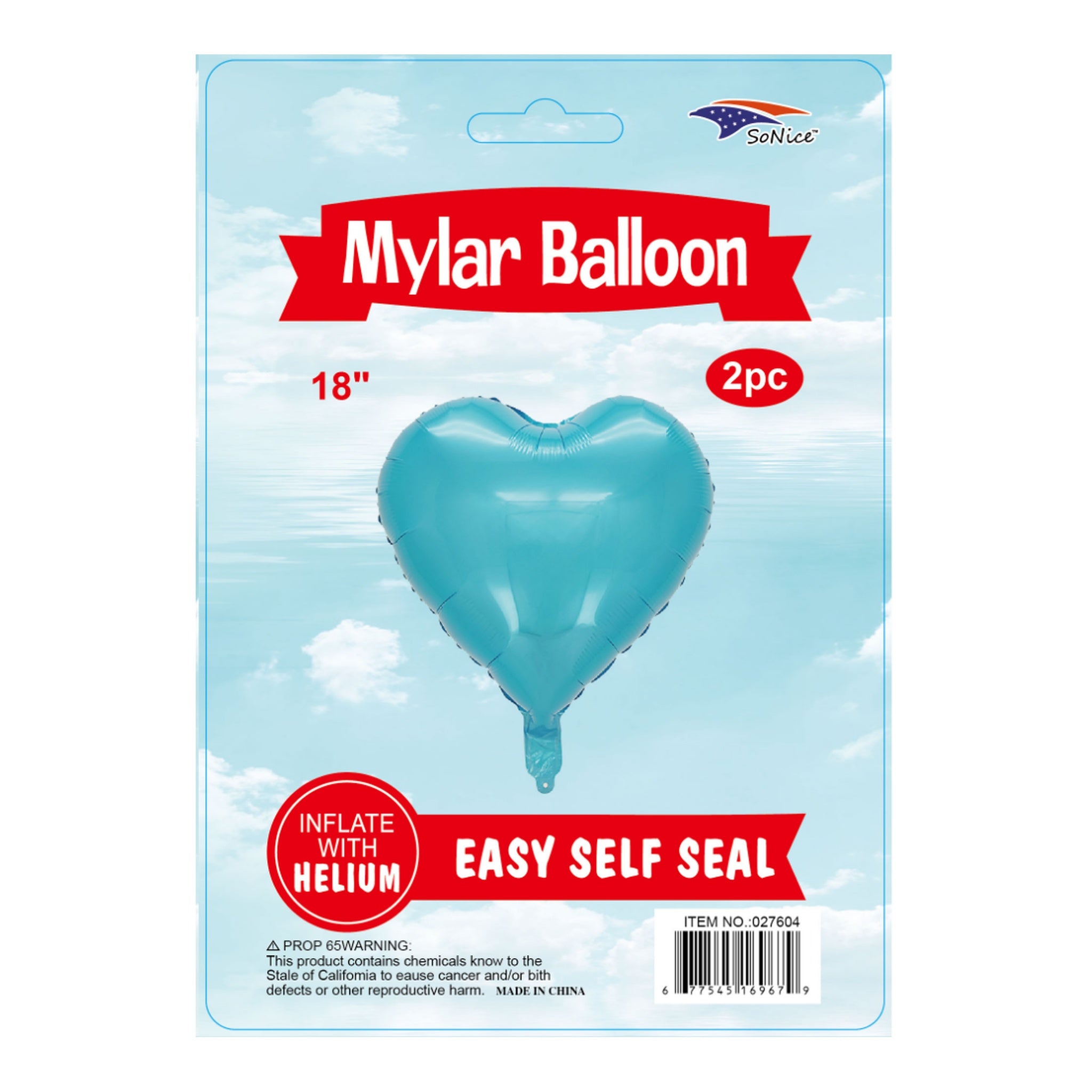2Pcs Heart Balloons Light Blue